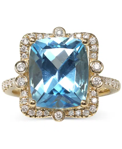 Macy's Blue Topaz (6 Ct. T.w.) & Diamond (1/2 Ct. T.w.) Cushion Halo Ring In 14k Gold