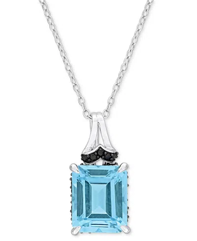 Macy's Blue Topaz (7-3/8 Ct. T.w.) & Black Sapphire (1/4 Ct. T.w.) 18" Pendant Necklace In Sterling Silver