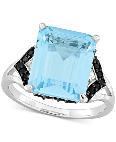 Macy's Blue Topaz (7-3/8 Ct. T.w.) & Black Sapphire (3/8 Ct. T.w.) Statement Ring In Sterling Silver