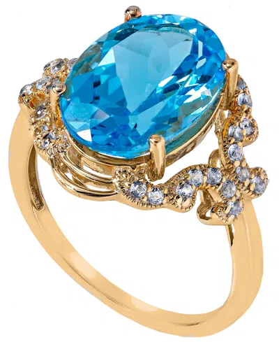 Macy's Blue Topaz (7 Ct. T.w) Oval Ring In 14k Gold Plated Sterling Silver