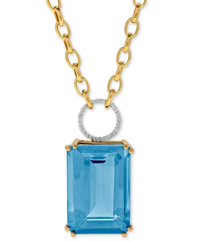 Macy's Blue Topaz (70 Ct. T.w.) & Diamond (1/4 Ct. T.w.) 17" Pendant Necklace In 14k Gold & 14k White Gold