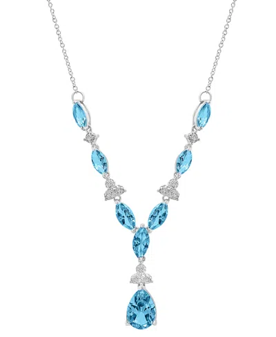 Macy's Blue Topaz (8 Ct. T.w.) & Diamond (1/10 Ct. T.w.) 17" Lariat Necklace In Sterling Silver In No Color