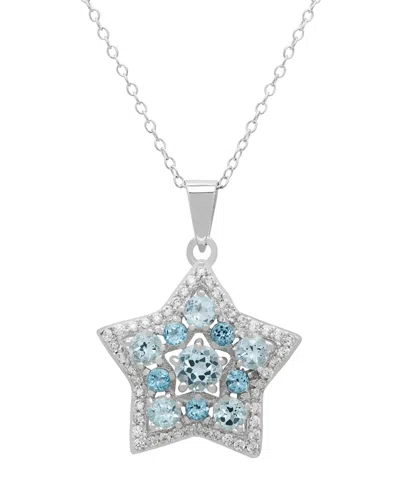 Macy's Blue Topaz & White Topaz Star (2.78 Ct. T.w.) Pendant Necklace In Sterling Silver In Multi