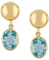 Macy's Blue Topaz Disc Drop Earrings (3-1/5 Ct. T.w.) In 14k Gold (also In Peridot) In Blue Topaz