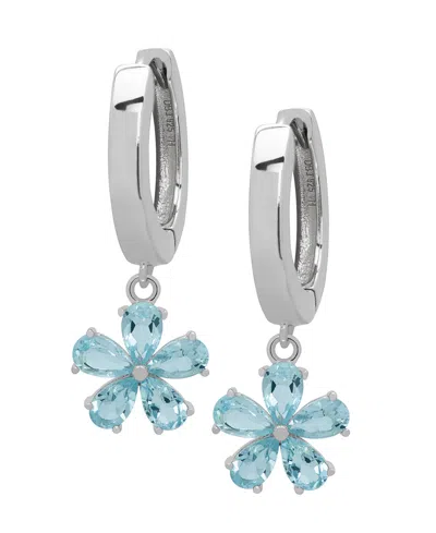 Macy's Blue Topaz Flower Dangle Hoop Earrings (2-5/8 Ct. T.w.) In Sterling Silver (also In Amethyst Or Lab-