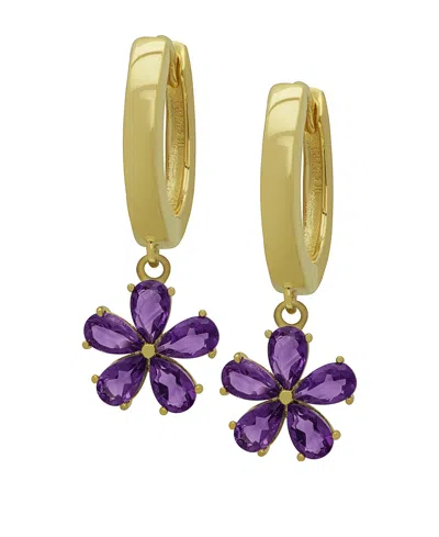 Macy's Blue Topaz Flower Dangle Hoop Earrings (2-5/8 Ct. T.w.) In Sterling Silver (also In Amethyst Or Lab- In Gold