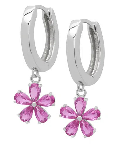 Macy's Blue Topaz Flower Dangle Hoop Earrings (2-5/8 Ct. T.w.) In Sterling Silver (also In Amethyst Or Lab- In Pink