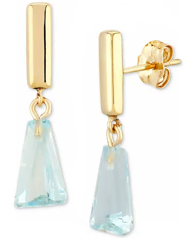 Macy's Blue Topaz Trapezoid Polished Bar Drop Earrings (3-7/8 Ct. T.w.) In 14k Gold