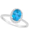 Macy's Blue Topaz (1-3/5 Ct. T.w.) & Lab Created White Sapphire (1/5 Ct. T.w.) Oval Halo Ring In 10k White In Blue Topaz,white Gold