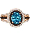 Macy's Blue, White, & Black Cubic Zirconia Halo Ring In 14k Rose Gold-plated Sterling Silver In Pink
