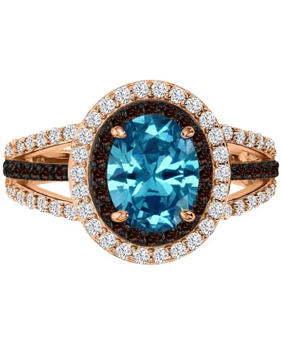 Macy's Blue, White, & Black Cubic Zirconia Halo Ring In 14k Rose Gold-plated Sterling Silver In Pink