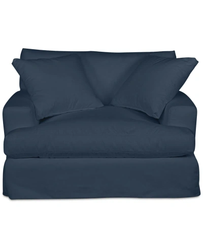 Macy's Brenalee 53" Performance Fabric Slipcover Chair And 1/2 In Peyton Navy