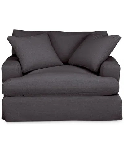 Macy's Brenalee 53" Performance Fabric Slipcover Chair And Â½ With Two Pillows In Lena Pewter