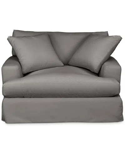 Macy's Brenalee 53" Performance Fabric Slipcover Chair And Â½ With Two Pillows In Lily Granite
