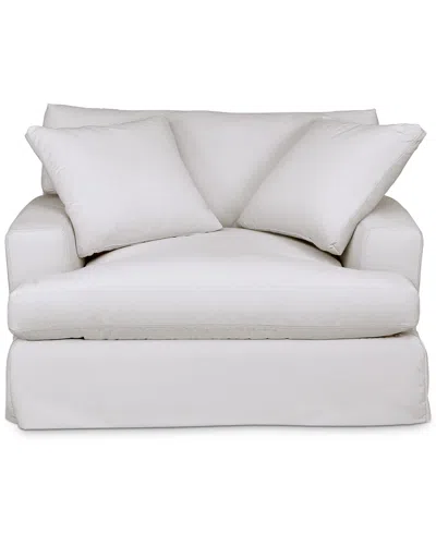 Macy's Brenalee 53" Performance Fabric Slipcover Chair And Â½ With Two Pillows In Lily White