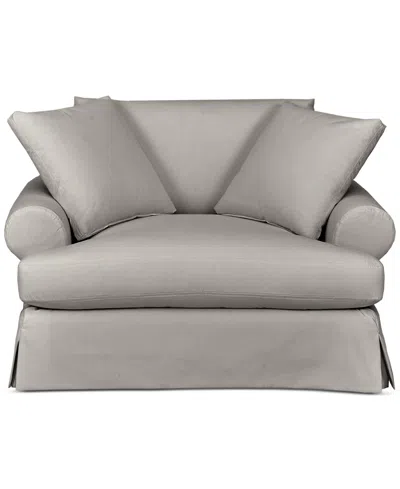 Macy's Brenalee 55" Roll Arm Performance Fabric Slipcover Chair And Â½ With Two Pillows In Lily Fog