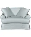 Macy's Brenalee 55" Roll Arm Performance Fabric Slipcover Chair And Â½ With Two Pillows In Peyton Light Blue