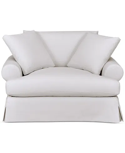 Macy's Brenalee 55" Roll Arm Performance Fabric Slipcover Chair And Â½ With Two Pillows In White