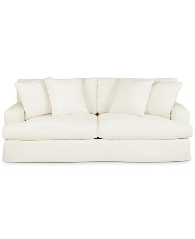 Macy's Brenalee 93" Performance Fabric Slipcover Sofa With Four Pillows In Lena Off White