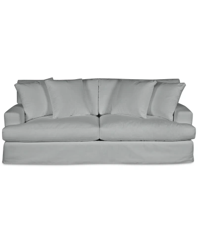 Macy's Brenalee 93" Performance Fabric Slipcover Sofa With Four Pillows In Peyton Light Blue