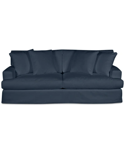 Macy's Brenalee 93" Performance Fabric Slipcover Sofa With Four Pillows In Peyton Navy