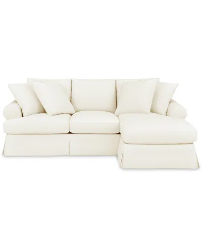 Macy's Brenalee 96" Roll Arm Performance Fabric Slipcover Reversible Chaise Sofa With Four Pillows In Lena Off White