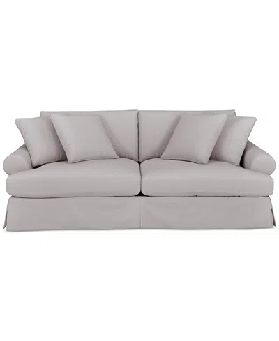 Macy's Brenalee 96" Roll Arm Performance Fabric Slipcover Sofa With Four Pillows In Lena Glacier