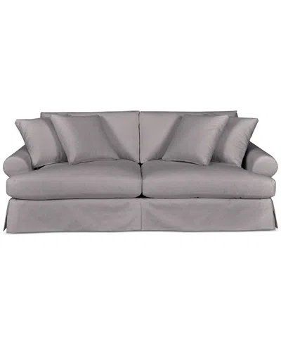 MACY'S BRENALEE 96" ROLL ARM PERFORMANCE FABRIC SLIPCOVER SOFA WITH FOUR PILLOWS