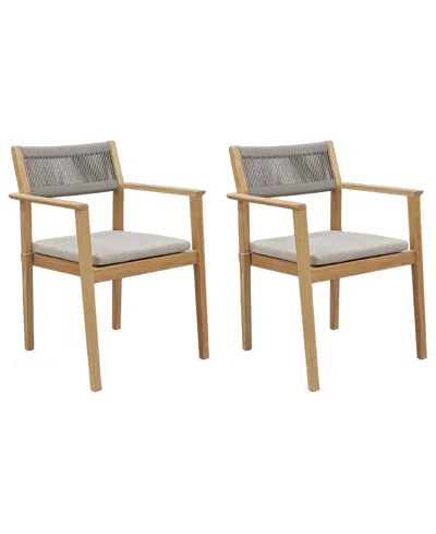 Macy's Bristol 2-pc. Teak Outdoor Dining Chair Bundle, Created For  In Beige,khaki