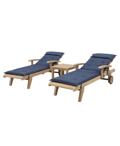 Macy's Bristol 3-pc. Outdoor Chaise Set (2 Chaise Lounge Chairs, 1 End Table), Created For  In Blue