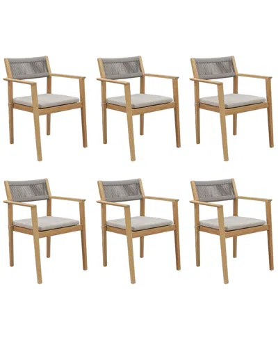 Macy's Bristol 6-pc. Teak Outdoor Dining Chair Bundle, Created For  In Beige,khaki