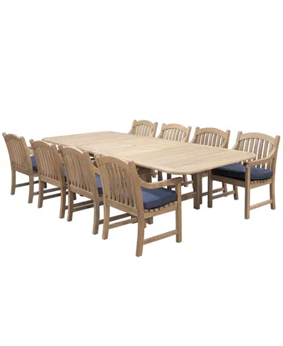 Macy's Bristol 9-pc. Teak Wood Rectangle Extension Dining Set (dining Table And Dining Chairs, Created For  In Brown