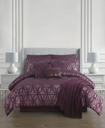 Macy's Macys Brooks 14 Piece Reversible Jacquard Microfiber Comforter Sets In Purple