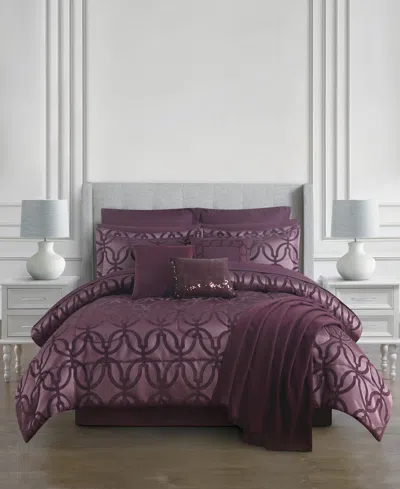 Macy's Brooks Reversible 14-piece Jacquard Microfiber Comforter Set, King, Created For  In Purple