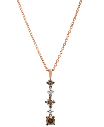 Macy's Brown & White Diamond Vertical Drop Pendant Necklace (1/2 Ct. T.w.) In 14k Rose Gold, 16" + 2" Exten