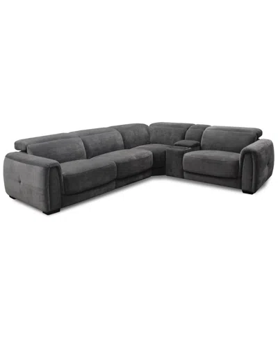 Macy's Brownell 5-pc. L-shape Sectional With 2 Power Motion Chairs & 1 Console, Exclusively At  In Gray