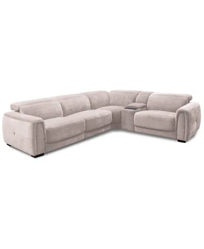 Macy's Brownell 5-pc. L-shape Sectional With 2 Power Motion Chairs & 1 Console, Exclusively At  In Pink
