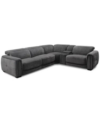 Macy's Brownell 5-pc. L-shape Sectional With 3 Power Motion Chairs & 1 Console, Exclusively At  In Gray
