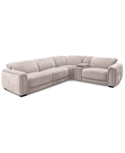 Macy's Brownell 5-pc. L-shape Sectional With 3 Power Motion Chairs & 1 Console, Exclusively At  In Pink