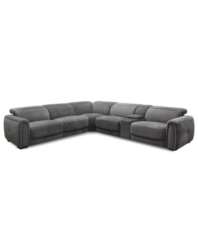 Macy's Brownell 6-pc. L-shape Sectional With 3 Power Motion Chairs & 1 Console, Exclusively At  In Gray