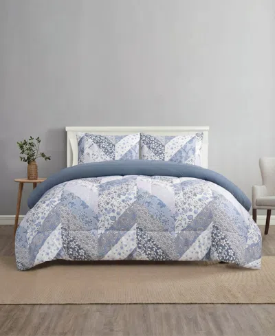 Macy's Bryony Floral Soft Patchwork Design 3-piece Comforter Set In Blue