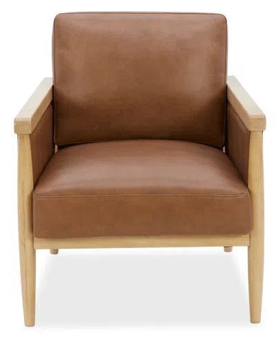 Macy's Camelle Tapered Wood Legs Leather Accent Chair,  Exclusive In Brown