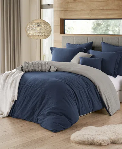 Macy's Cathay Home Inc. Ultra Soft Reversible Crinkle Duvet Cover Set, Twin/twin Xl In Navy,graphite