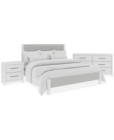 Macy's Catriona 3pc Bedroom Set (king Upholstered Bed, Dresser, 2-drawer Nightstand) In Blue And White Striped