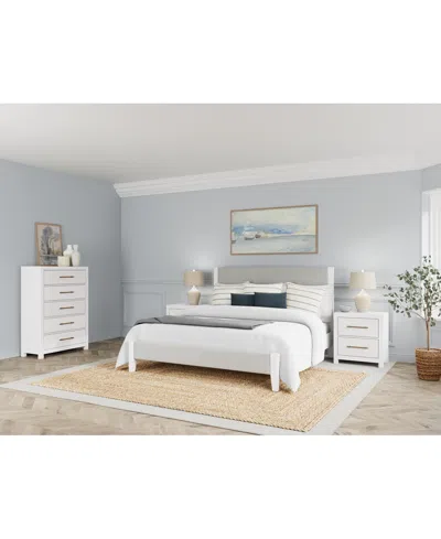 Macy's Catriona 3pc Bedroom Set (queen Upholstered Bed, Chest, 2-drawer Nightstand) In Blue And White Striped