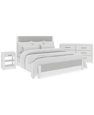 MACY'S CATRIONA 3PC BEDROOM SET (QUEEN UPHOLSTERED BED, DRESSER, OPEN NIGHTSTAND)