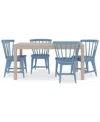 Macy's Catriona 5pc Dining Set (rectangular Dining Table & 4 Wood Side Chairs) In Blue