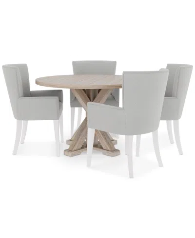 Macy's Catriona 5pc Dining Set (round Dining Table + 4 Upholstered Arm Chairs) In Gray