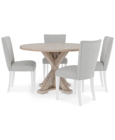 Macy's Catriona 5pc Dining Set (round Dining Table + 4 Upholstered Side Chairs) In Neutral