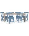 Macy's Catriona 7pc Dining Set (rectangular Dining Table & 6 Wood Side Chairs) In Blue